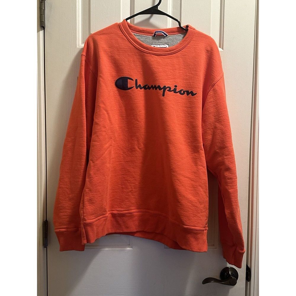 Women's CHAMPION Orange Coral Crewneck Pullover Sweatshirt Sz L